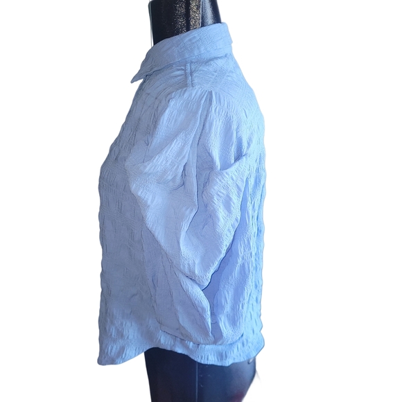 Icone By Simons Light Blue Textured Button-Up Blouse M - Picture 5 of 7